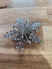 White Rhinestone Snowflake Flower Brooch Pin Silver Tone Elegant Bridal Glamour