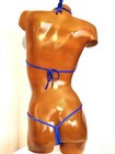 New Exotic Dancer Thong Bikini 2 Piece Set  -a Cup Blue Cabaret Mesh