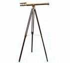 Antique Nautical Floor Standing Brass 39 Inch Telescope With Wooden Tripod Stand