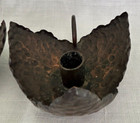 Pair Antique Hand Wrought Copper Candlestick Holders Chamber Sticks