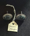 Men s Vintage Gold Tone Cufflinks W  Green Oval Jasper Stones  Pair  2 