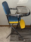 Vintage Cosco Kids Childrens Metal High Chair Blue Yellow Folding Removable Tray