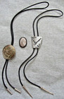 Bolo Tie 3 Slides 2 Black Leather Ties 925 Sterling Silver Agate   Mexico Plated