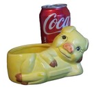 Vtg Mcm Yellow Glazed Pig Usa Small Pottery Planter Reclining Piggy Flower Pot