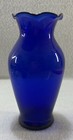 Vintage Hand Blown Art Glass Cobalt Blue Ruffled Flower Bud Vase Christmas 4 50 