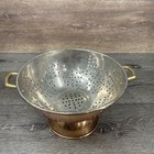 Vintage Odi  9   Copper Colander Strainer Brass Handles Pedestal Footed Korea