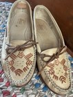 Vintage 80s 90s G h  Bass   Co Tan Leather Embroidered Moccasins Loafers 5 5