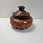 Vintage Carved Wooden Trinket Box Dish  With  Lid  8  X 7 