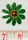 Vintage Realistic Daisy Flower Celluloid Button Rhinestone   Gold Braid Weeber  