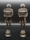 Vintage Pair Of Anthropomorphic Cast Bronze Monkey Statues Holding Baskets