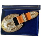 Vintage 1997 Broken Horn Silver Overlay Pcha Trophy Belt Buckle W  End Tip Loop
