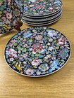 8 Vintage Chinese Famille Noire Mille Fleur 10    Dinner Plates