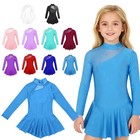 Kids Girls Figure Ice Skating Leotard Dress Performance Splice Cutout Dresses