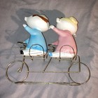 Vintage 1950s Relco Wire Bicycle Frame Ceramic Man Woman Salt Pepper Shakers 