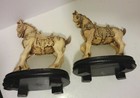 Vintage Hand Carved Resin Oriental Dressed Horses Statues  Matching Pair 71 2 