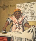 Higgins German Laundry Soap Tuesday Victorian Trade Card Woman Ironing Clothes