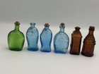 Lot 6 Mini Figural Glass Bottles Blue Green Brown Wheaton Style Bitters Vintage