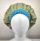 Bouffant Scrub Cap Chemo Hat Chef Handmade Cotton Polka Dots Blue 23 5    To 33 5   
