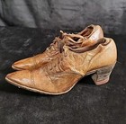 Antique Victorian Edwardian 1904   Brown Leather Lace Up Woman   s Shoes Cats Paw 