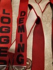 2 Vtg Alaska Logger Red Suspenders Metal Leather Clip Connectors Deming Log Show