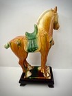 Vintage Chinese Tang Dynasty Style War Horse Glazed Ceramic Figurine