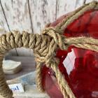 Large 8  Red Glass Fishing Float W  Weathered Rope Netting -nautical Decor Ball 