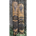 Vtg Hand Carved Wood Tribal Wall Plaques Pair 36  Tiki Polynesian Masks