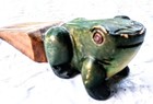 Vintage Hand Carved Wooden Painted Frog Doorstop 12  Long Wedge