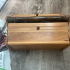 Vintage Handmade Wooden Sewing  Box With Lid And Tools Material Wooden Spools