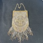 Vtg Antique Art Nouveau Gold French Steel Micro Bead Floral Fringe Bag Purse 11   