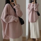 Womens Oversize Loose Round Neck Long Sleeves Knitted Baggy Sweater Jumpers Tops