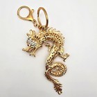 Gold Dragon 4  Keychain Car Rhinestone Purse Charm Pendant Lg Serpent Mythical