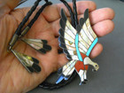 Lg Tims Southwestern Zuni Style Multi-stone Eagle Inlay Sterling Silver Bolo Tie