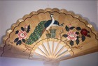 Chinese Bamboo   Wicker 47    Folding Woven Wall Fan Hand Painted