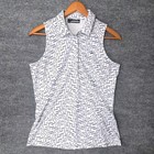 J lindeberg Dena Print Sleeveless Golf Polo Top White Navy Blue Women s Medium