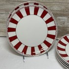 Grace Teaware Red White Stripes Dots Gold Accent Trim 8  Salad Plates New Set 6