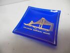 60s Single Delaware Memorial Bridge Cobalt Blue Gold Glass Ashtray Trinket Dish