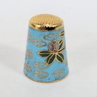 Vintage Cloisonne Enamel 1  Thimble Blue And Gold With Bird In Flowering Tree