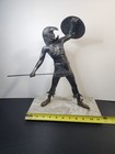 Antique Art Deco Greek Warrior Trojan Statue Removable Spear Marble Bronze Heavy