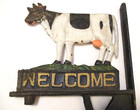 Vintage Cast Iron Cow Flanged Wall Mount Welcome Sign Farm House Shop Barn Nice 