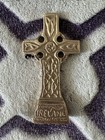 Irish Celtic Cross Brass Paperweight Figurine Shamrocks Souvenir Of Ireland