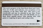 Hard Rock Casino Las Vegas Backstage Pass Players Club Slot Card