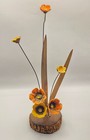Vtg Mcm Brutalist Enameled Metal Flower Sculpture Wood Base 1970s Winifred Cole 