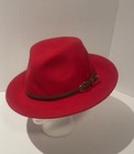 Soft Wool Felt Fedora Hat  Red Brown Belt Accent 7 1 8 Outdoor Classy Boho Chic