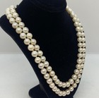 Vintage Double Strand 7 5mm Pearl 18  Necklace W 14k Gold Diamond Clasp