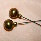 Victorian Antique Hat Stick Pin Set Of 2 Large 7 16 dia Ball Goldtone 4-3 8  L