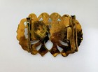 Gold Tone Metal Art Nouveau Ornate Belt Buckle W  Green Rhinestone Accent