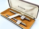 Nos  C1979 Parker 75 Australia Sterling Silver Cisele Fountain Pen Ballpoint Set