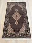Vintage Hand Knotted Wool Rug Traditional Oriental Mahi Bijar Black Cream 90x160