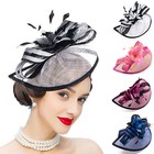 Womens Sinamay Disc Fascinator Headband Feathers Occasion Hat Cocktail A268